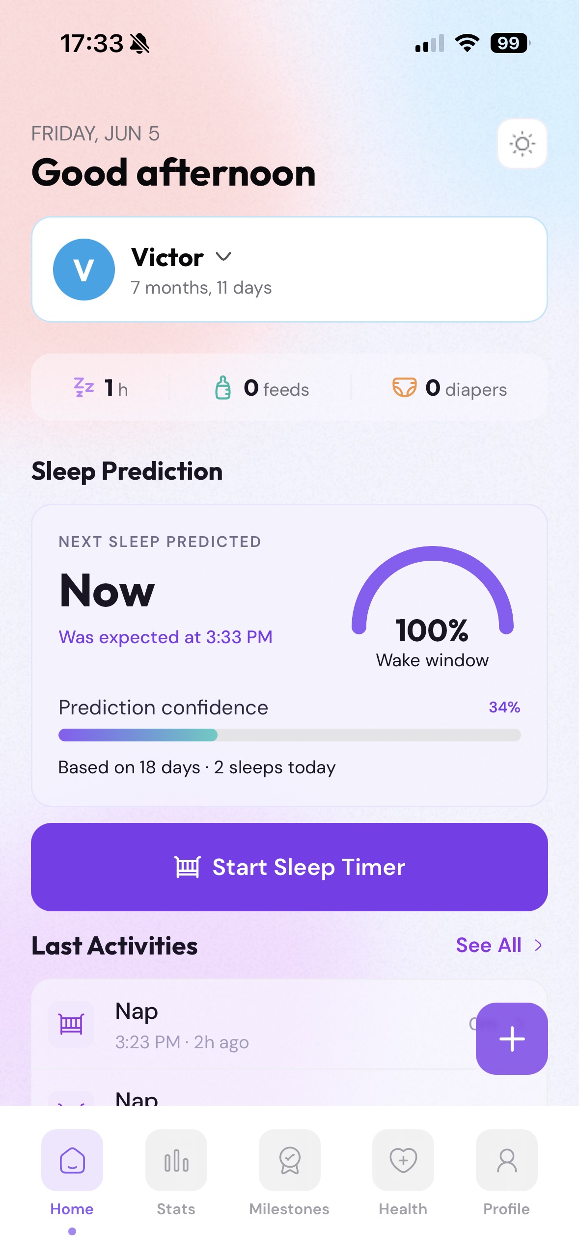 JoyNap home screen in light mode